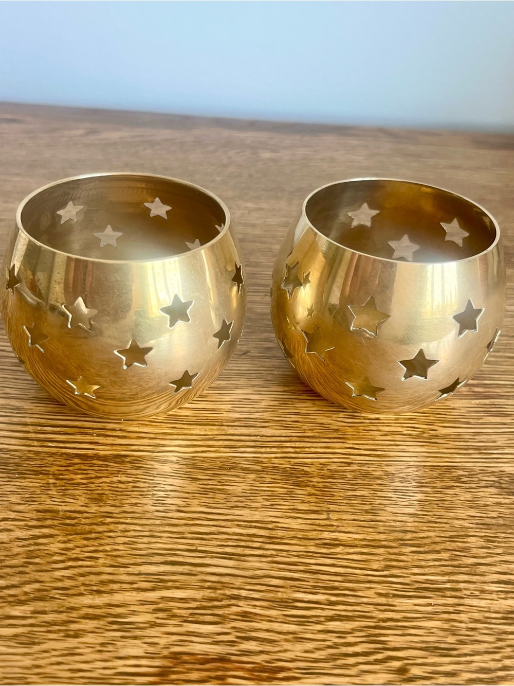 Vintage Celestial Brass Star Cutout Tea Light Holders Pair Whimsigoth Fairygoth